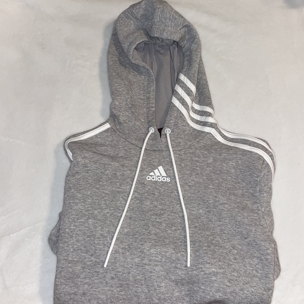 Grey Adidas Slightly Cropped Hoodie